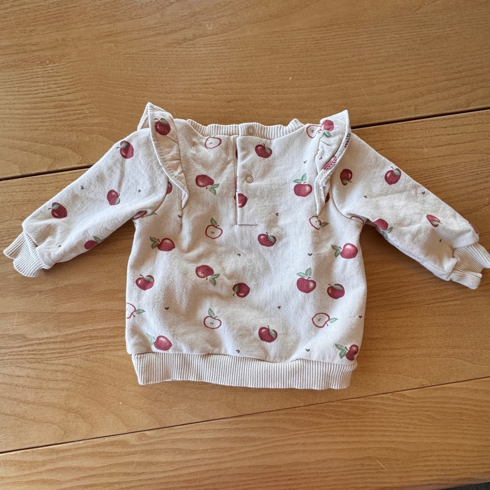 Rabbit Bear Apple Ruffle Sweatshirt Kids 3-6M Organic Cotton Cottagecore - Picture 6 of 7